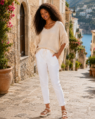 Raw Edge Linen Fishnet Top