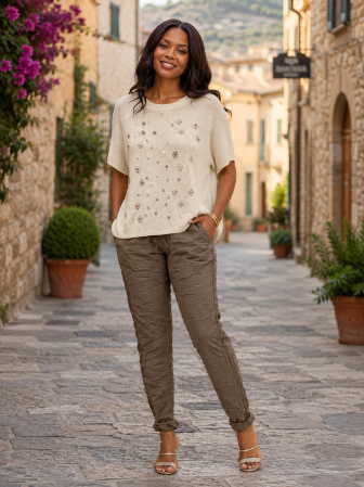 Double Rhinestone Stretch Pant