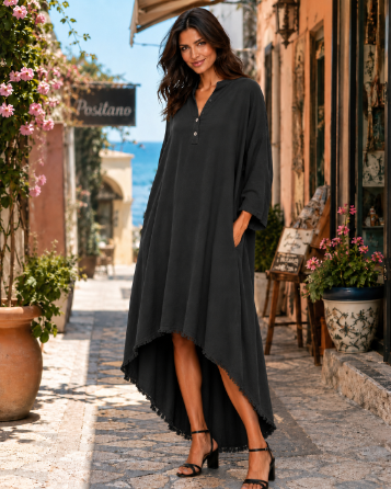 Washed Frayed Hem Tunic Dress