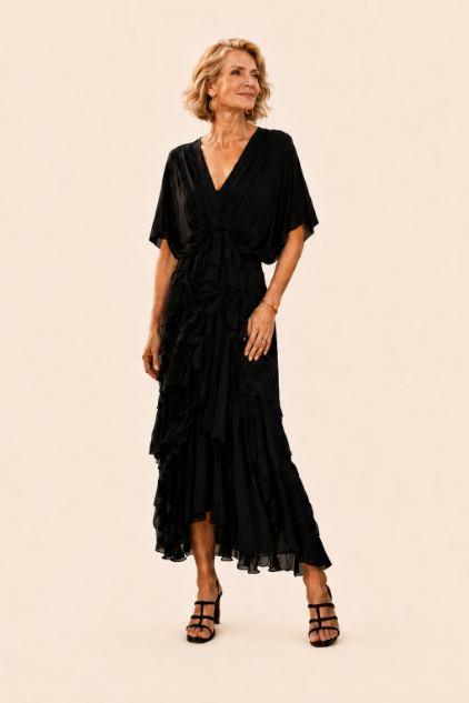 Silk Ruffle Wrap Dress