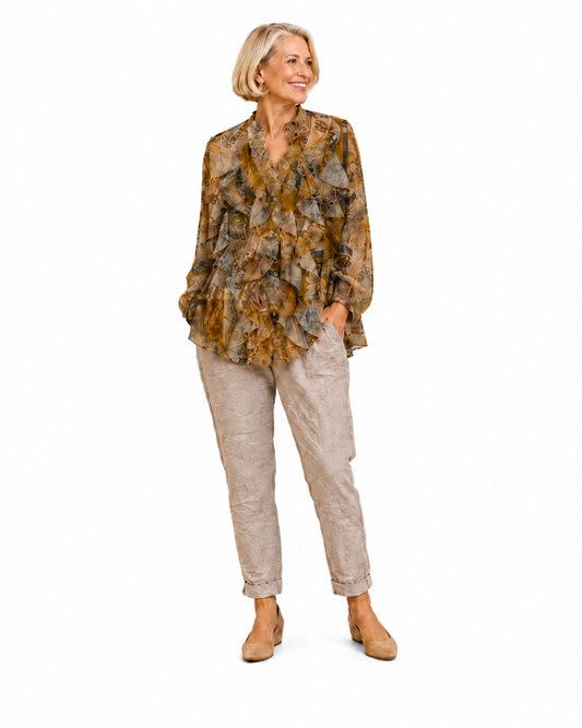 Vintage Patchwork Ruffle Blouse