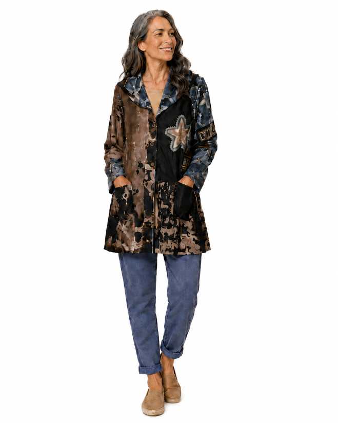 69307 Print Zipper Star Jacket