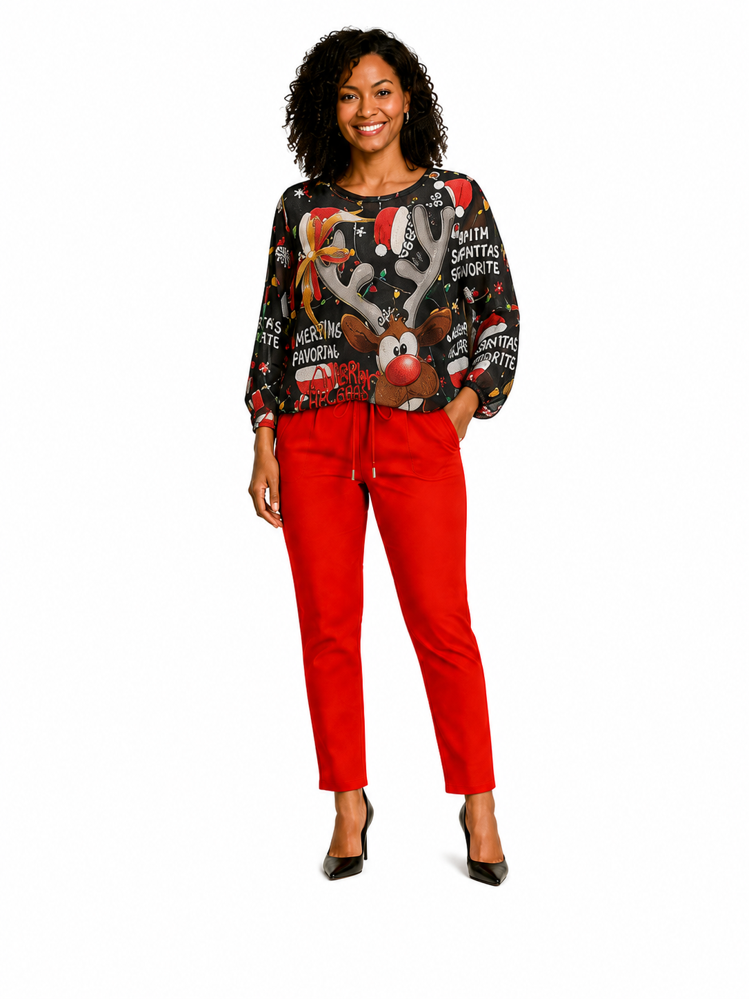 9066 Holiday Lights Reindeer Knit Top