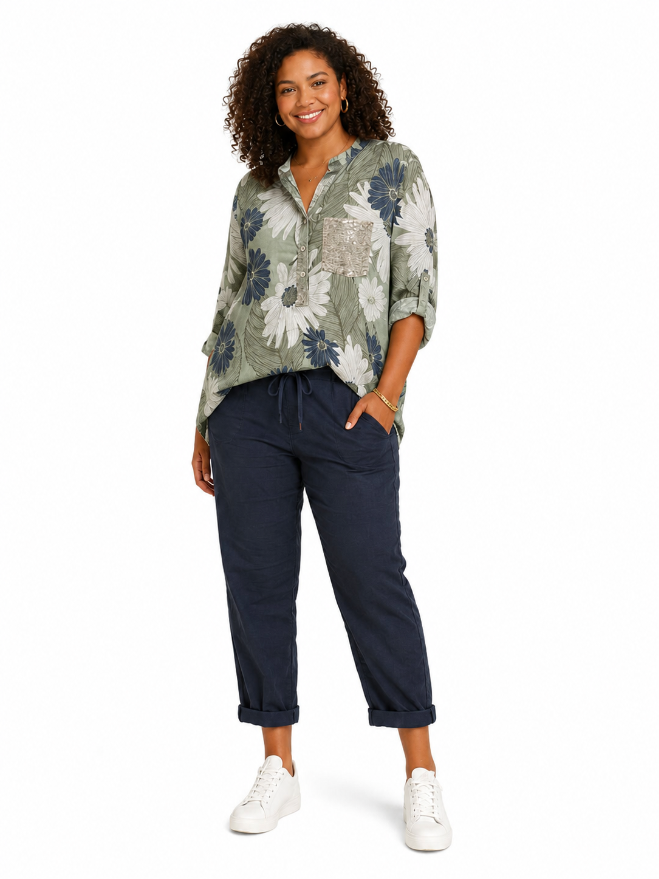 4700 Floral Sequin Pocket Top