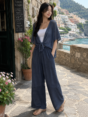 10827-Textured Tie-Front Top
