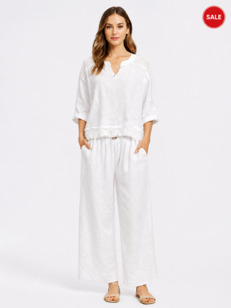 Linen Mesh V-neck Top