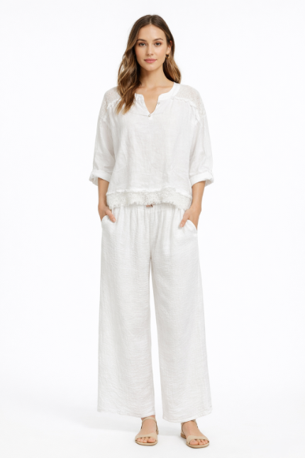 Linen Mesh V-neck Top