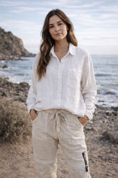 Linen Button-down Pocket Top