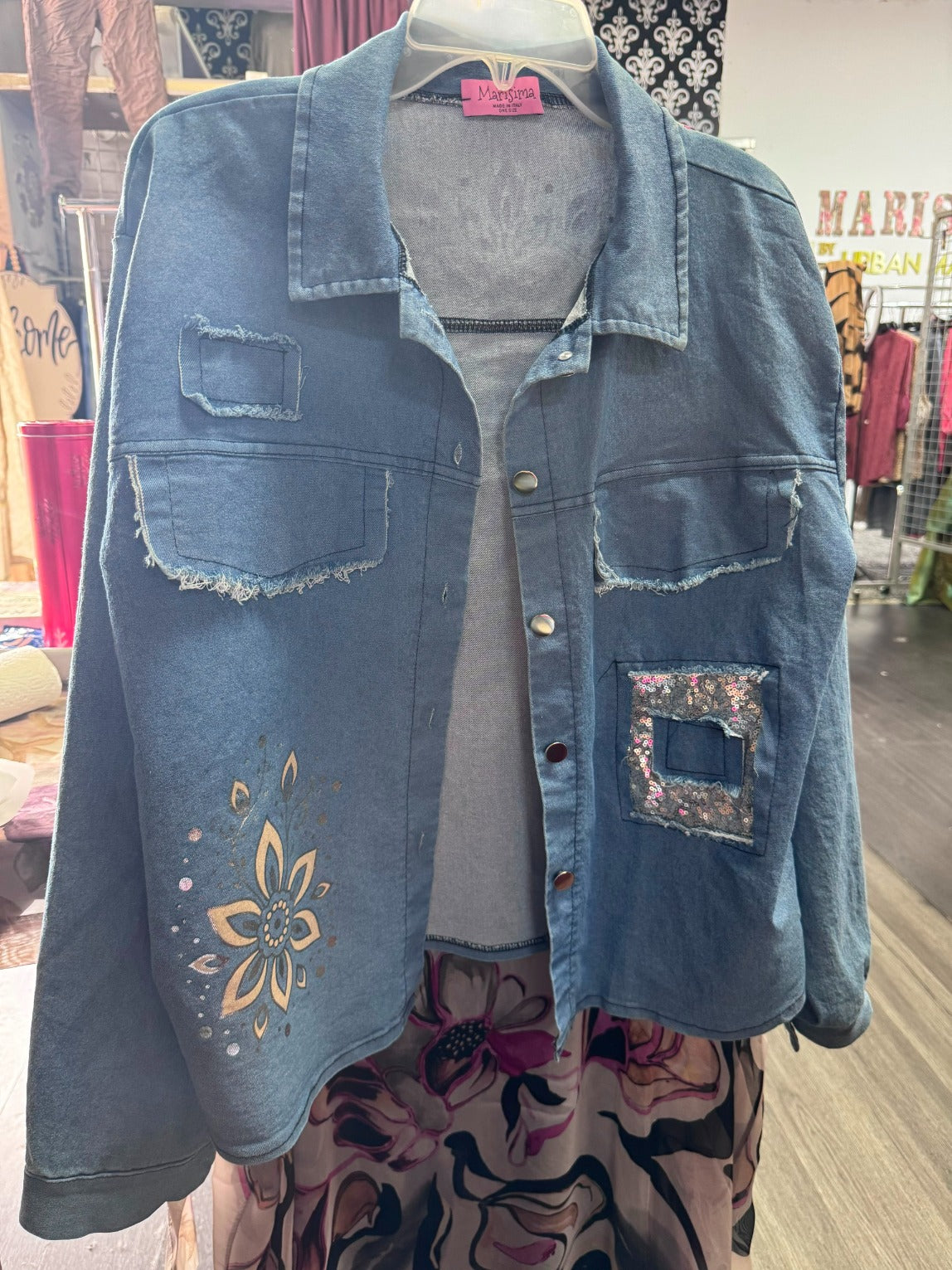 11139-1 Washed Denim Patch Detail Jacket