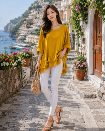 7225 Raw Edge Fringe Hem Top