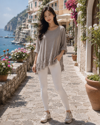 7225 Raw Edge Fringe Hem Top