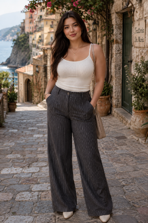A61 Pinstripe Wide Leg Trouser Pants