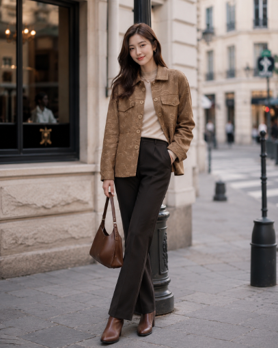 A55 Embroidered Suede-Look Shacket